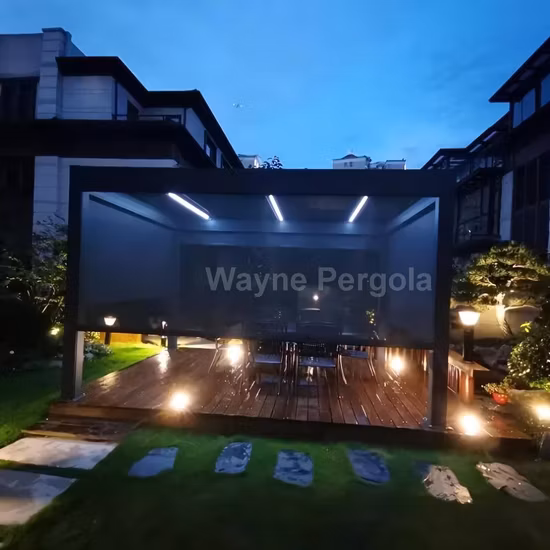 Personalizza l'esterno 4X3 Balcone Giardino Posto auto coperto solare Gazebo motorizzato Telaio in alluminio Finitura Pergola esterna impermeabile con tenda